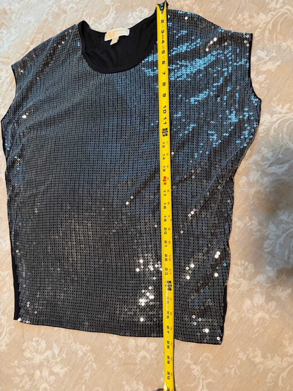 Michael Kors Black Sequin Short Sleeve Crew Top, Size Medium - Picture 4 of 10